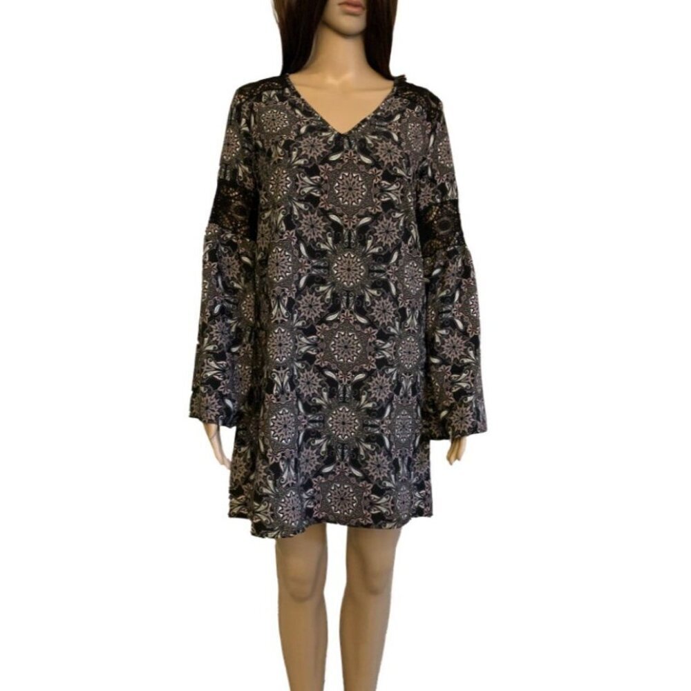Charlotte Russe Women's Tunic Dress Size XS Multicolor Long Sleeves V-Neck GUC